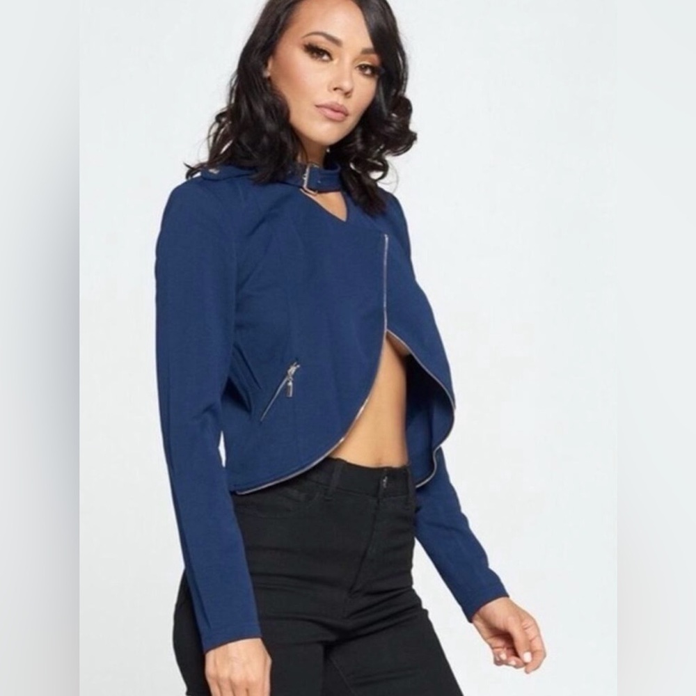 Chocolate U.S.A.- Unique Edgy Fitted Statement Royal Blue Cropped Jacket